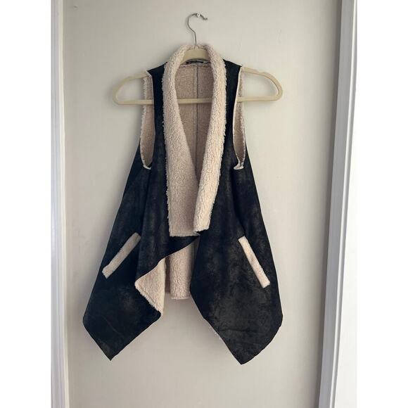 TCEC Faux Suede Open Front Vest Small Sherpa Lined Pockets Boho Western Romance - Picture 1 of 5